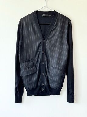 Alexander McQueen Men’s Black Wool Cardigan with Suit Front Panels - XS - Italy